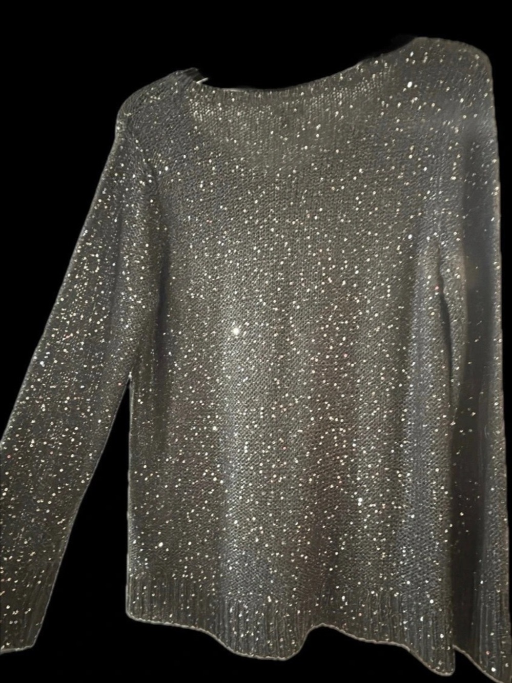 APT.9 Sequin V Neck Sweater Gray Sequin XL Like New